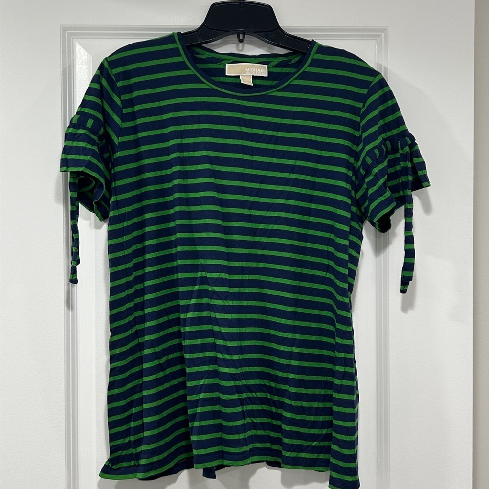 Michael Kors Navy and Green Striped Shirt